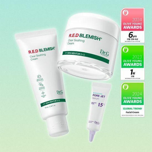 Dr.G Red Blemish Clear Soothing Cream 70mL Set (+70ml Tube+Pore Jet Serum 10ml)
