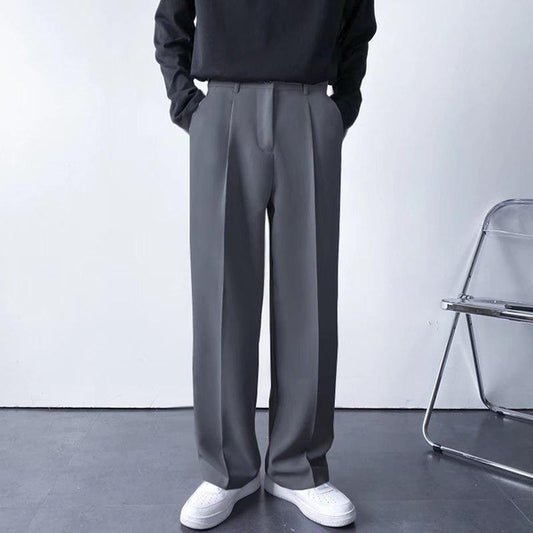 Men's Loose Fit White Dress Pants, Straight-Leg Wide Trousers, Wrinkle-Resistant, Casual and Draped Style