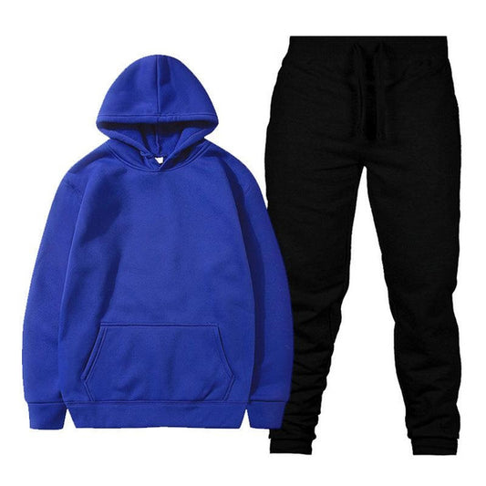 Men’s Solid Color Fleece Hoodie Set – Casual Pullover Sweatshirt and Joggers, Soft and Warm