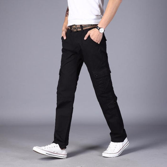 Men’s Cotton Cargo Pants with Multiple Pockets, Loose Fit Straight Leg Outdoor Casual Trousers