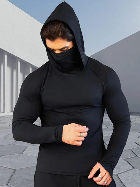 Men's Sports Compression Hoodie Jumpsuit – Breathable Quick-Dry Long Sleeve Activewear for Running & Outdoor Fitness