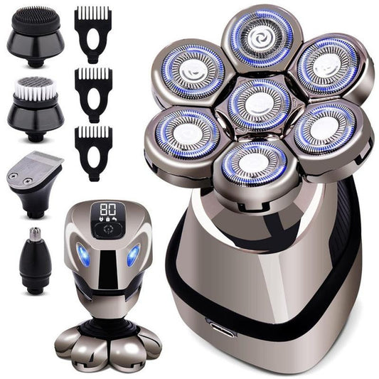 7-Blade Electric Shaver for Men, Waterproof Cordless Razor with Precision Trimmer for Head & Face