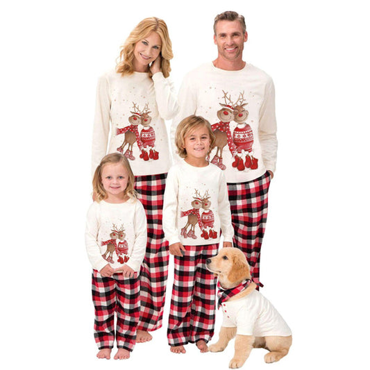 Cozy Family Matching Pajamas Set Christmas Elk Print Long Sleeve Sleepwear Home Loungewear