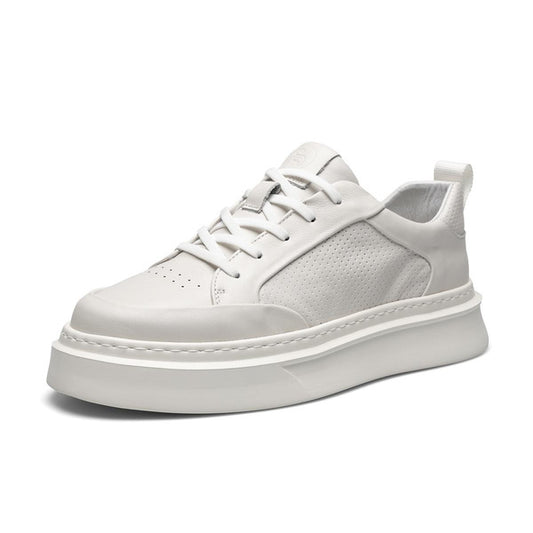 Men's Breathable Leather Casual Sneakers Lightweight Platform White Shoes