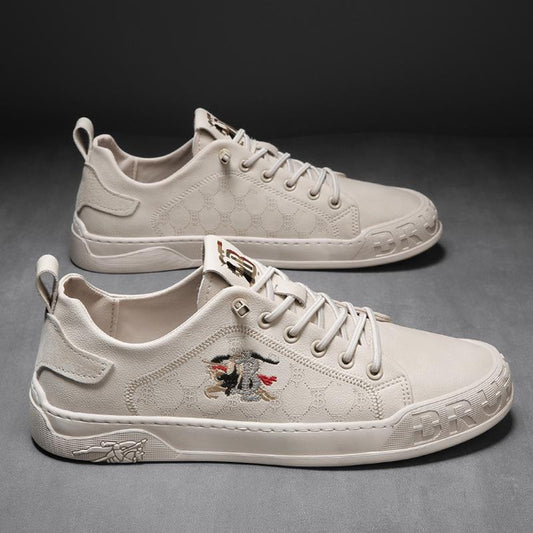 Men's Genuine Leather Slip-On Loafers | Breathable Soft Sole Casual Sneakers | Minimalist White Shoes