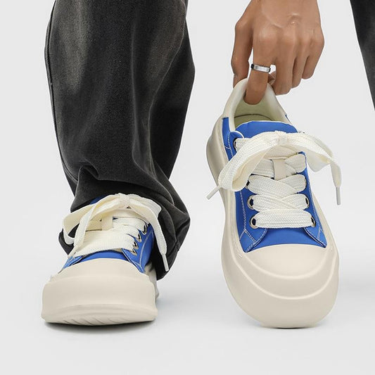 Chunky Platform Canvas Sneakers Breathable Comfort Casual Fashion Color Block Slip On Shoes
