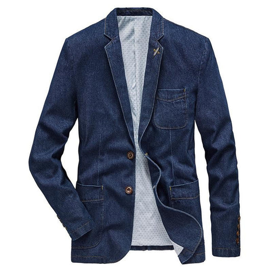 Stylish Denim Blazer Jacket for Men - Slim Fit Business Casual Suit with Notch Lapel
