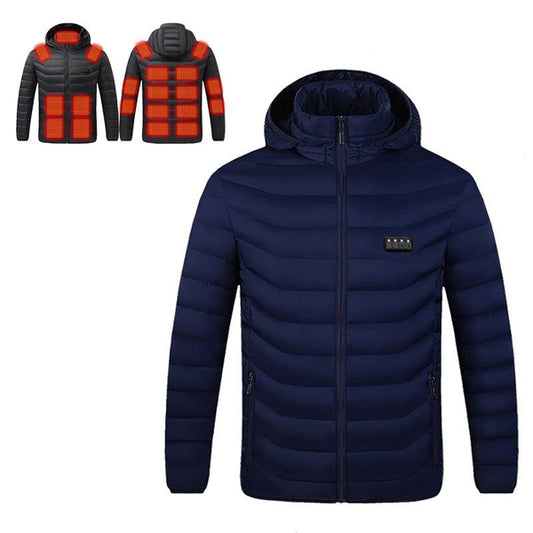4-Zone Heated Hooded Jacket with 21 Heat Panels for Outdoor Winter Warmth