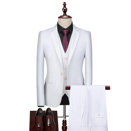 Men's Slim Fit Suit Three Piece Set, Business Casual Wedding Blazer & Groom Party Attire