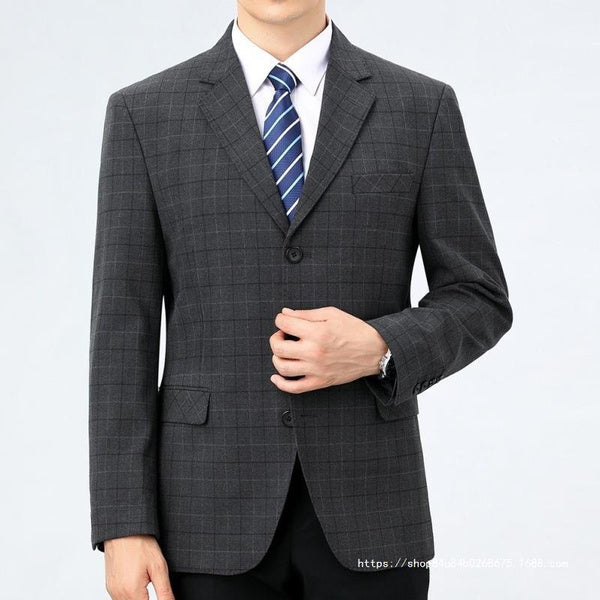 Men's Wool Business Casual Blazer | Premium Checkered Single-Breasted Jacket for Autumn Winter | Midlife Professional Tweed Coat