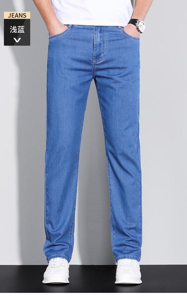 Lightweight Tencel Cotton Jeans for Men | Summer Relaxed Fit Straight Leg Casual Trousers