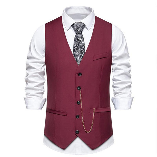 Men's Slim Fit V-Neck Waistcoat for Wedding Party & Formal Events