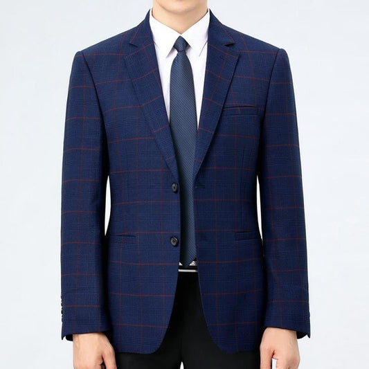 Men's Casual Wool Blazer Spring Autumn Loose Fit Plaid Suit Jacket for Dads