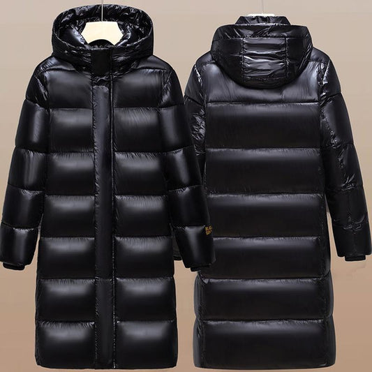 Men's Long Puffer Coat with Hood, Winter Warm Quilted Jacket, Black Gold Waterproof Parka