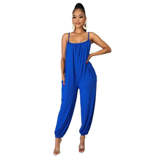 Women's Sleeveless Jumpsuit Casual Wide Leg Romper with Pockets Summer Solid Color One Piece