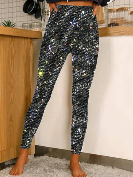 Glitter Leggings with Sequins High Waist Tummy Control Yoga Pants for Women