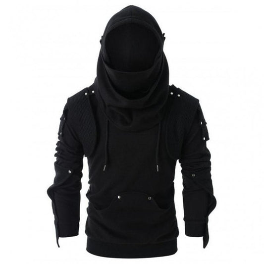 Men's Halloween Gothic Punk Long Sleeve Hoodie with Studs and Mask Print