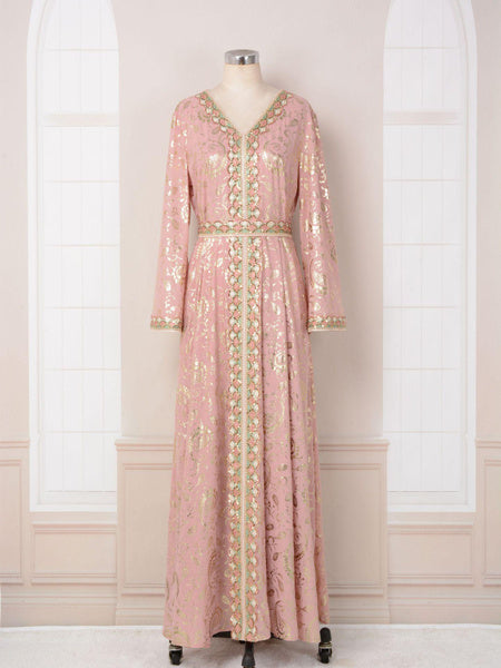 Elegant Embroidered Abaya Dress for Women - Modest Muslim Long Sleeve Maxi Robe