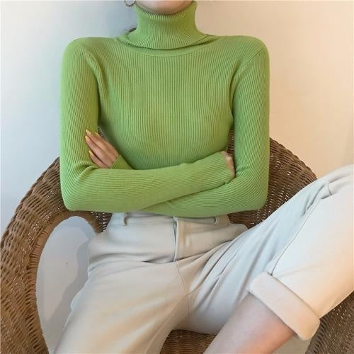 Slimming Turtleneck Sweater Women's Long Sleeve Knit Top Warm Base Layer Shirt