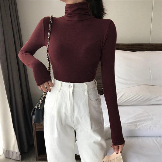 Women's High Neck Long Sleeve Turtleneck Top Slim Fit Basic Shirt