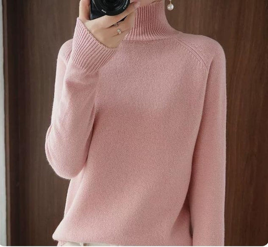 Cozy High Neck Knit Sweater Women's Pullover Loose Fit Warm Cable Knit Tops
