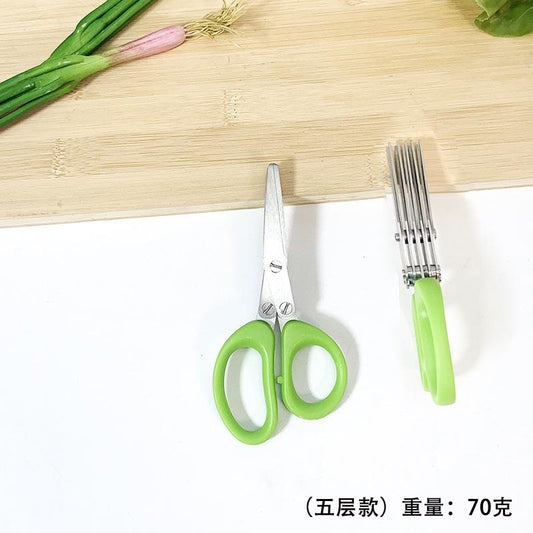 3-Layer Stainless Steel Herb Scissors - Multi-Purpose Kitchen Scissors for Chopping Vegetables & Baby Food Prep