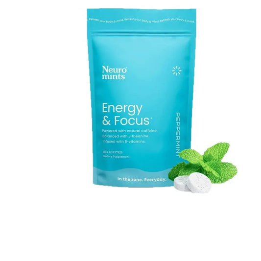 Neuro Energy Caffeine Gum/Mints for Energy & Focus - Sugar-Free with L theanine, Caffeine, Vitamin B12 & Vitamin B6 - Peppermint Flavor