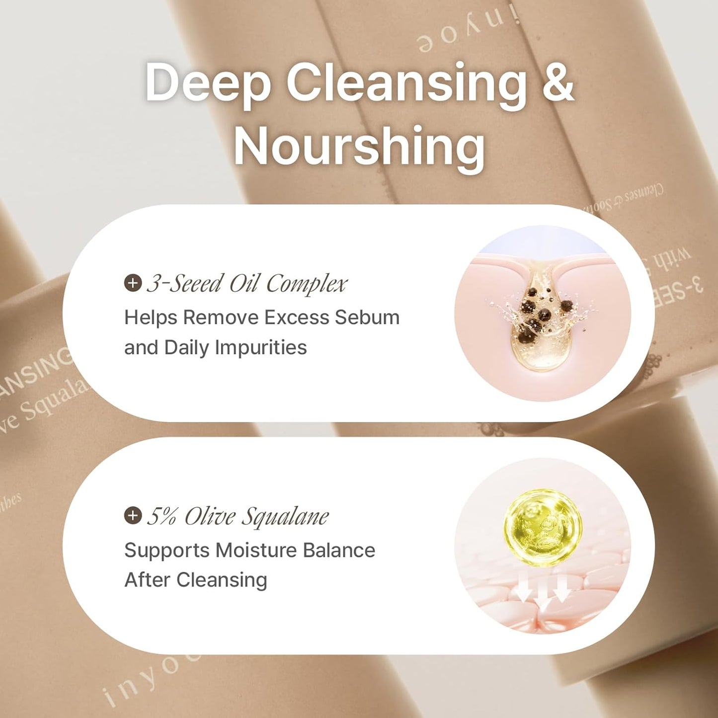 inyoe 3-Seed Cleansing Oil with 5% Olive Squalane, Hydrating Cleansing Oil for Smooth, Radiant Skin, Lightweight Makeup Remover, Korean Skin Care, 6.76 fl oz 200 ml