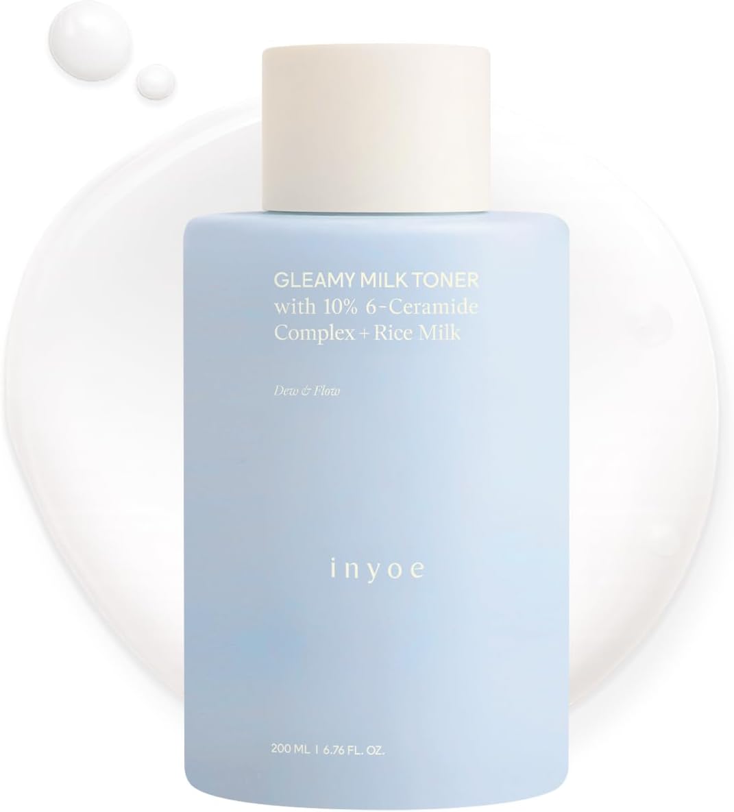 inyoe Gleamy Milk Toner with 10% 6-Ceramide Complex + Rice Milk, Cream Milk Barrier Toner for Hydrated Dewy Glow, for Sensitive Skin, Korean Skin Care, 6.76 fl oz