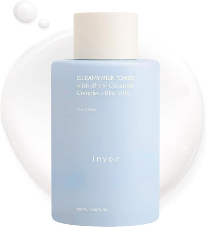 inyoe Gleamy Milk Toner with 10% 6-Ceramide Complex + Rice Milk, Cream Milk Barrier Toner for Hydrated Dewy Glow, for Sensitive Skin, Korean Skin Care, 6.76 fl oz