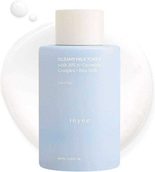 inyoe Gleamy Milk Toner with 10% 6-Ceramide Complex + Rice Milk, Cream Milk Barrier Toner for Hydrated Dewy Glow, for Sensitive Skin, Korean Skin Care, 6.76 fl oz