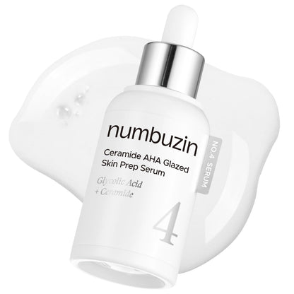 numbuzin No.4 Ceramide AHA PHA Glazed Skin Prep Serum, Gentle Exfoliating Serum with Glycolic Acid & PHA for Smooth Texture & Glass Skin Glow, 1.01 fl oz