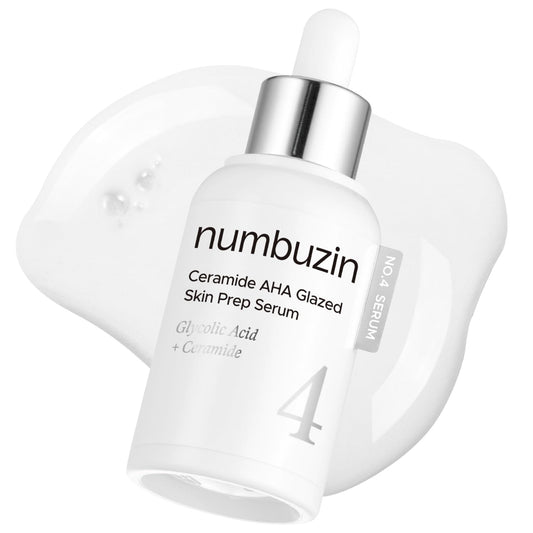 numbuzin No.4 Ceramide AHA PHA Glazed Skin Prep Serum, Gentle Exfoliating Serum with Glycolic Acid & PHA for Smooth Texture & Glass Skin Glow, 1.01 fl oz