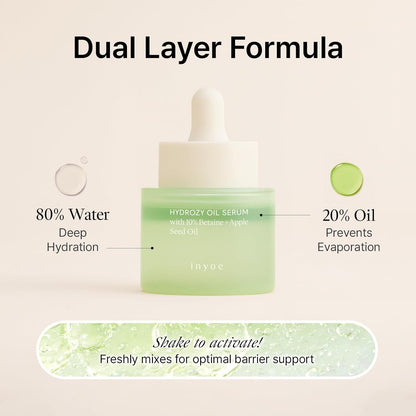 inyoe Hydrozy Oil Serum with 10% Betaine + Apple Seed Oil, Dual Layer Hydrating Serum, Lightweight Non Sticky Finish, Makeup Ready Glow, Korean Skin Care, 1.01 fl oz