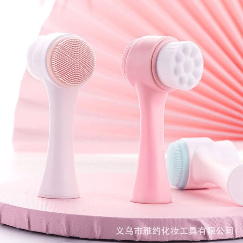 Cross-border hot-selling face cleaning and face rubbing artifact 3D double-head cleaning soft hair silicone face washing instrument face wholesale