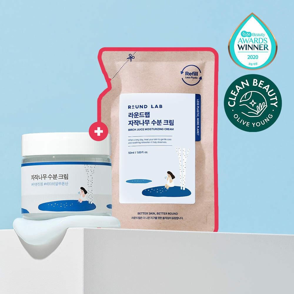 ROUND LAB Birch Juice Moisturizing Cream 80ml Set (+Refill 50ml)