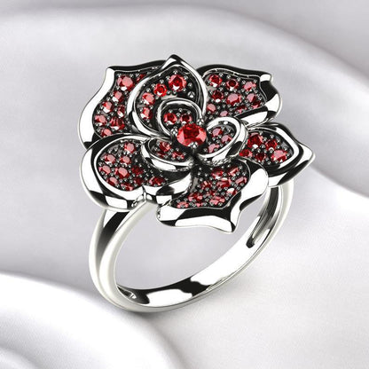 Elegant Red Rose Crystal Engagement Ring for Women – Romantic Gift for Her