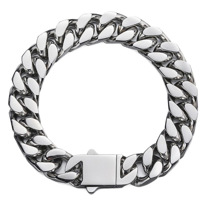 Men’s Hip Hop Cuban Link Chain Necklace, Stainless Steel, Chunky Titanium Steel, Customizable Laser Engraved Logo