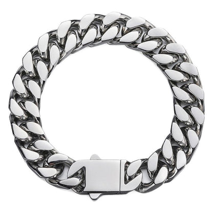 Men’s Hip Hop Cuban Link Chain Necklace, Stainless Steel, Chunky Titanium Steel, Customizable Laser Engraved Logo