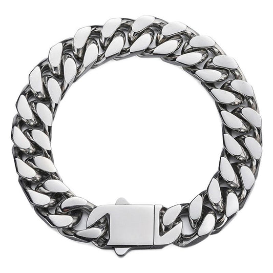 Men’s Hip Hop Cuban Link Chain Necklace, Stainless Steel, Chunky Titanium Steel, Customizable Laser Engraved Logo