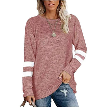 Women’s Casual Long Sleeve Color Block Sweatshirt, Loose Fit Crewneck Pullover Top