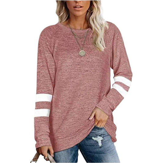 Women’s Casual Long Sleeve Color Block Sweatshirt, Loose Fit Crewneck Pullover Top