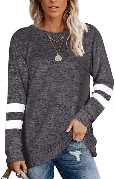 Women’s Casual Long Sleeve Color Block Sweatshirt, Loose Fit Crewneck Pullover Top