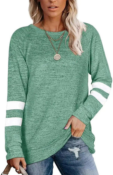 Women’s Casual Long Sleeve Color Block Sweatshirt, Loose Fit Crewneck Pullover Top