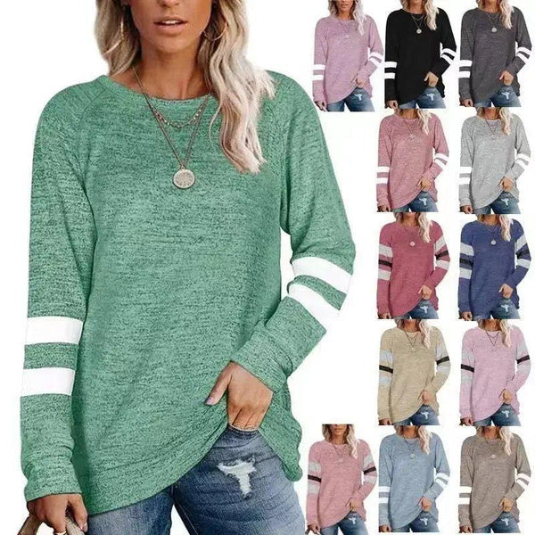 Women’s Casual Long Sleeve Color Block Sweatshirt, Loose Fit Crewneck Pullover Top