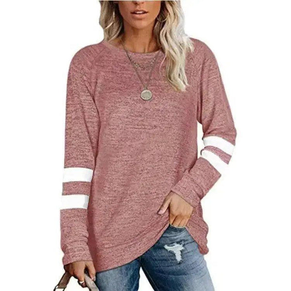 Women’s Casual Long Sleeve Color Block Sweatshirt, Loose Fit Crewneck Pullover Top