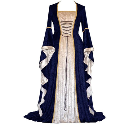 Plus Size Velvet Medieval Maxi Dress with Lace-Up Detail, Vintage Renaissance Gown for Women, S-5XL
