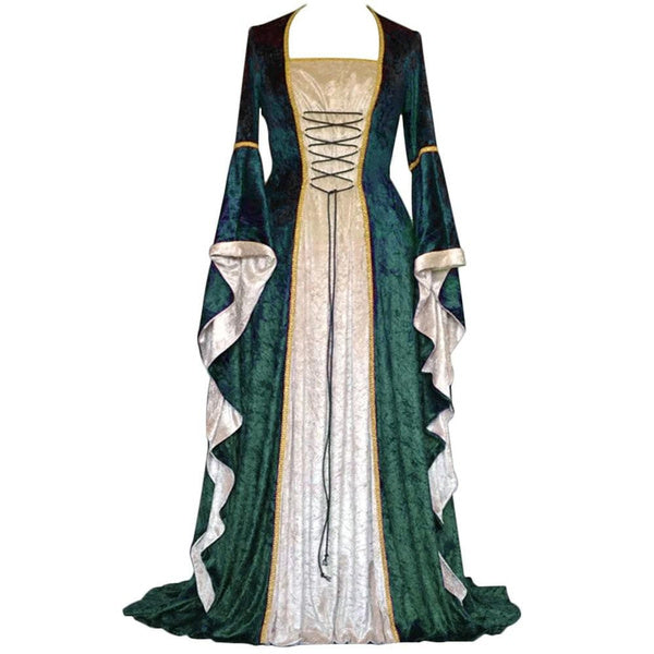 Plus Size Velvet Medieval Maxi Dress with Lace-Up Detail, Vintage Renaissance Gown for Women, S-5XL