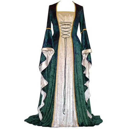 Plus Size Velvet Medieval Maxi Dress with Lace-Up Detail, Vintage Renaissance Gown for Women, S-5XL