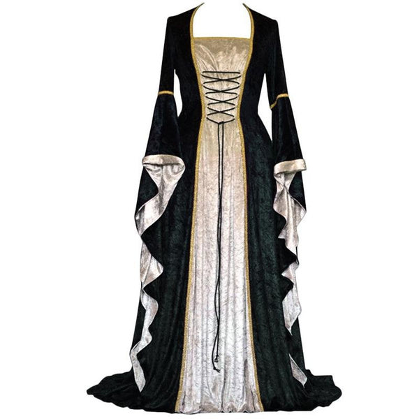 Plus Size Velvet Medieval Maxi Dress with Lace-Up Detail, Vintage Renaissance Gown for Women, S-5XL